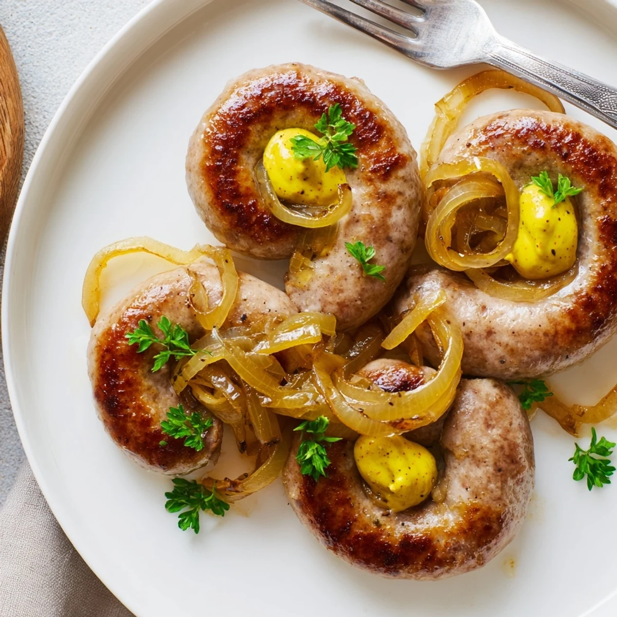 Pan-fried juicy bratwurst