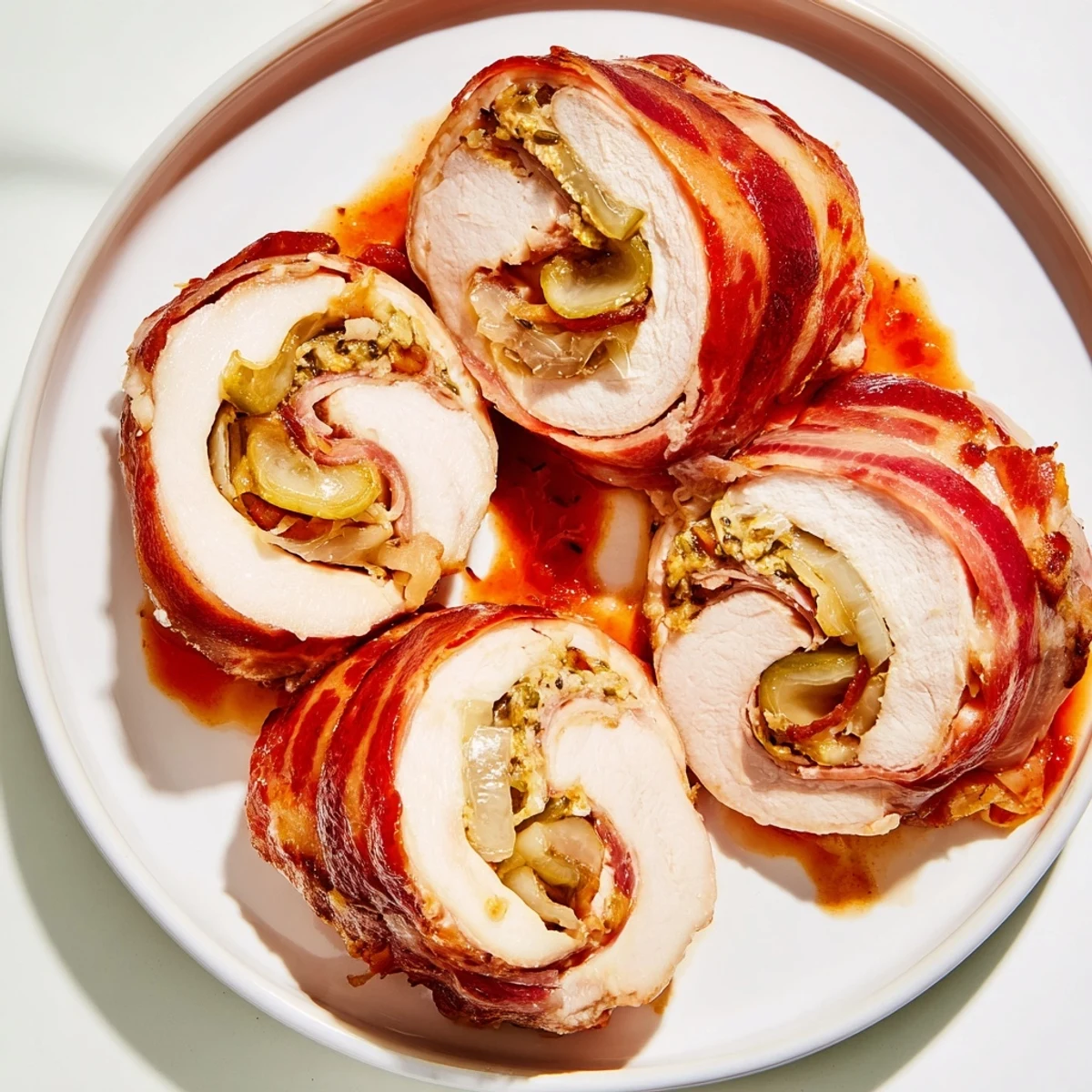 Quick Chicken Rouladen Rolls: Tender chicken rolls with smoky bacon, mustard, and pickles, ready to bake.