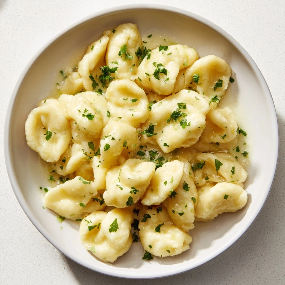 Golden brown spaetzle noodles, perfectly cooked and ready to be enjoyed as a side dish.