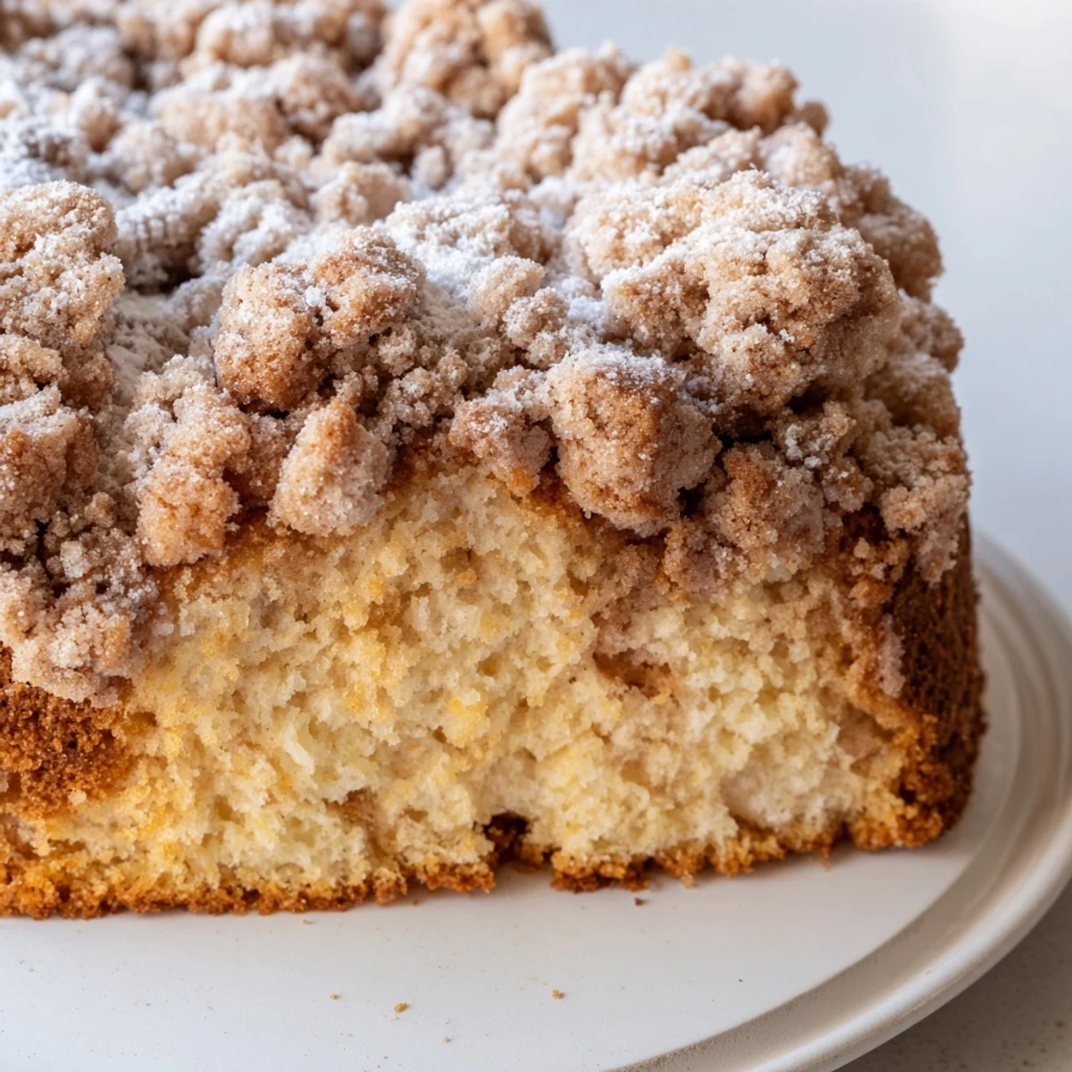Golden-brown German Crumb Cake, a sweet treat with a buttery streusel topping, ready to enjoy.