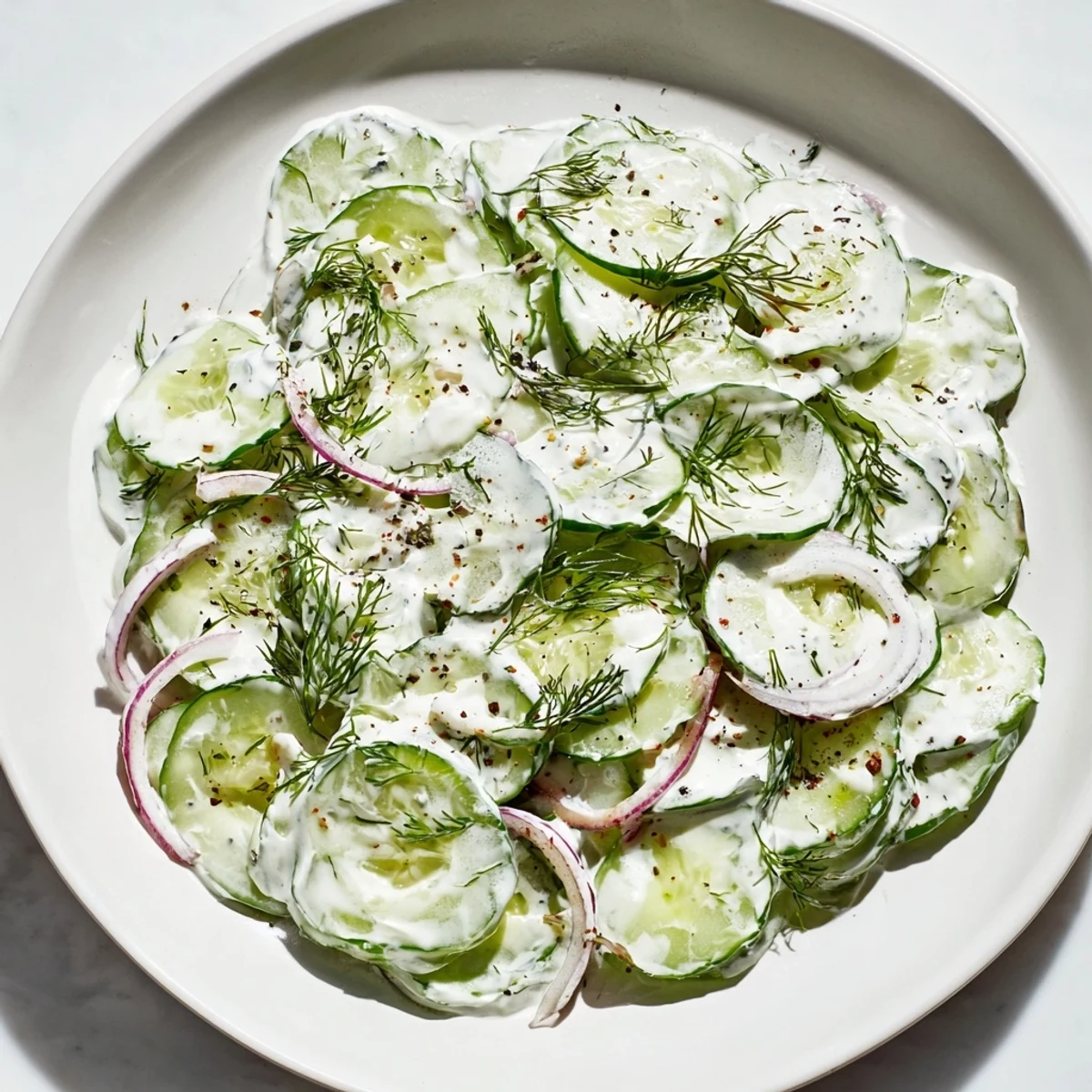 Creamy Omas German Cucumber Salad with fresh dill is a vibrant summer side dish.