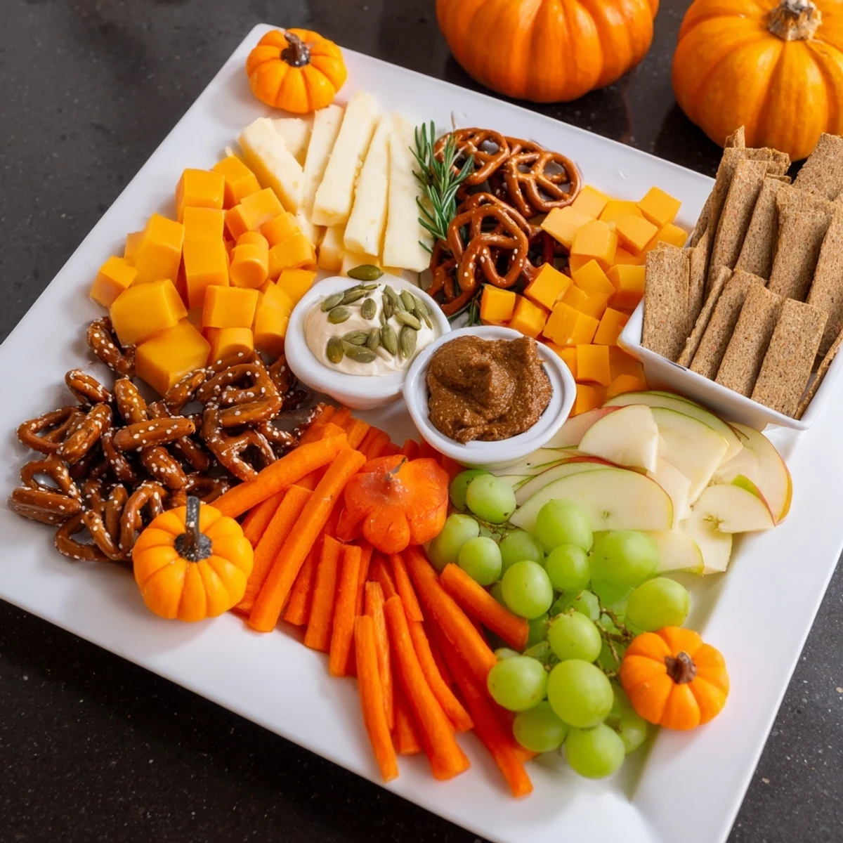Get ready for fall with this delicious Pumpkin Patch Snack Board, packed with sweet and savory treats.