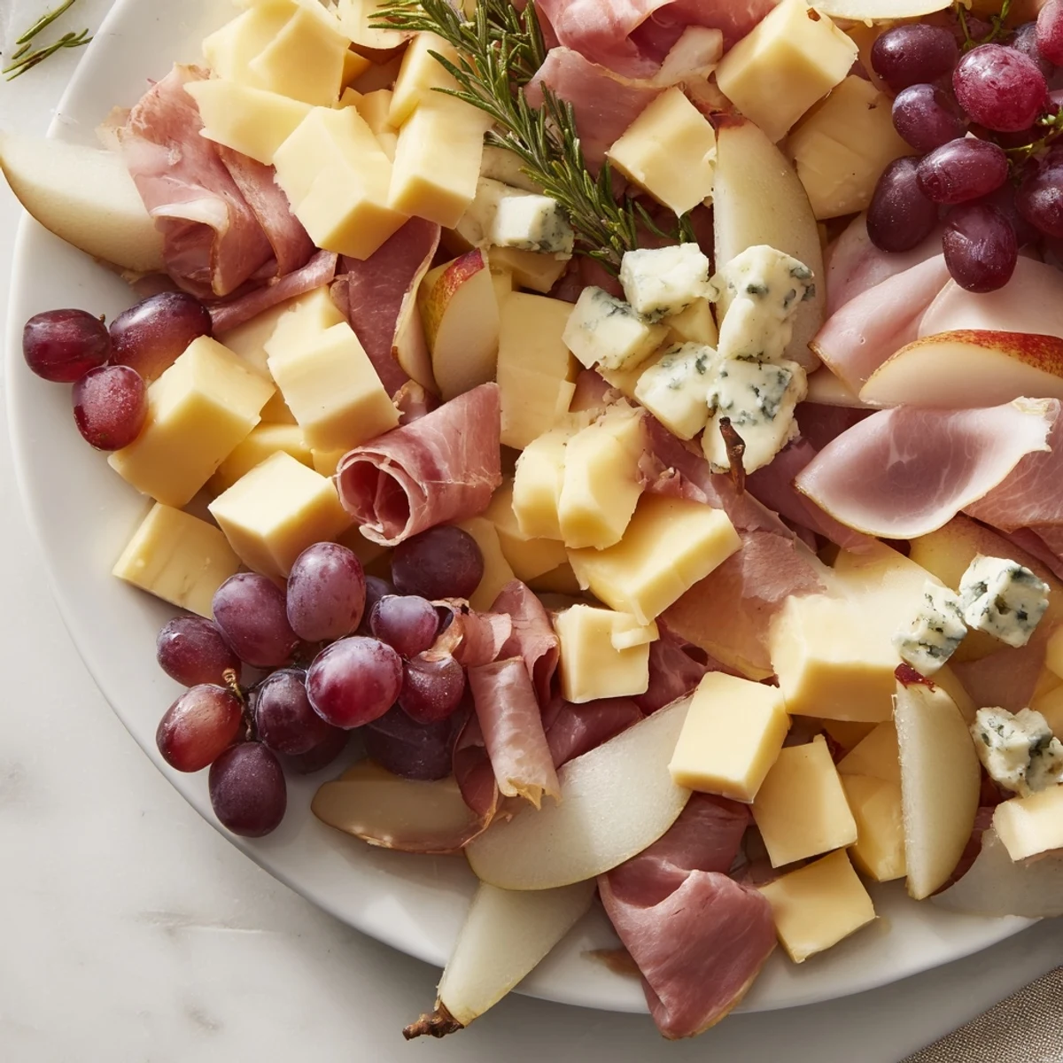 Elegant Sleigh Ride Charcuterie board: a festive appetizer with cheese, meats, and seasonal fruits for sharing.
