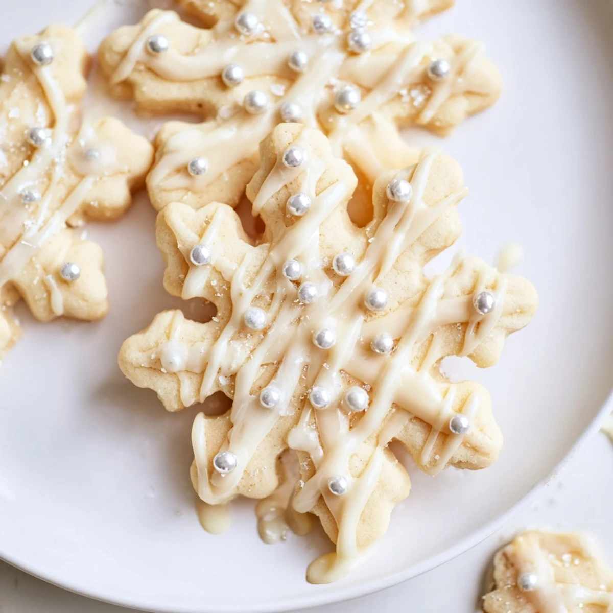 A close-up of a festive Winter Snowflake Platter features delicate sugar cookies ready for a winter dessert.