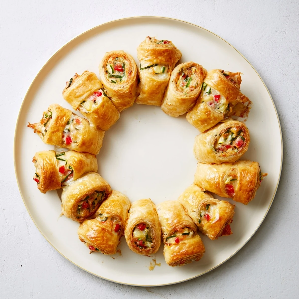 Freshly baked Cercles dHôtes Couronne de Rouleaux, a festive crown of savory rolls with a creamy filling.