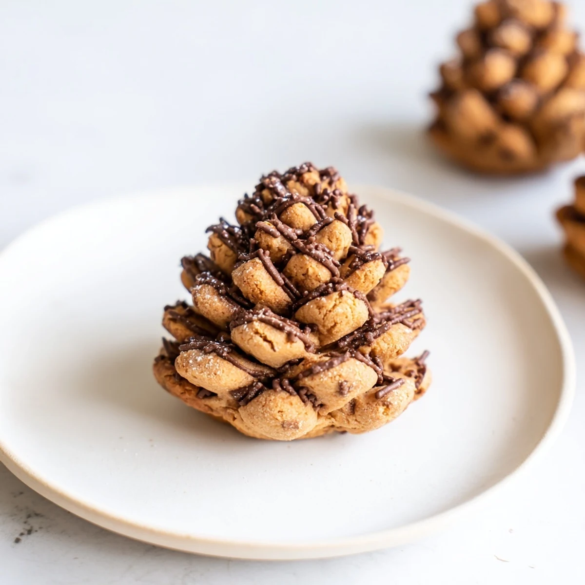 Pinecone Shaped Peanut Butter Cookies, beautifully textured, ready to enjoy with a warm glass of milk.