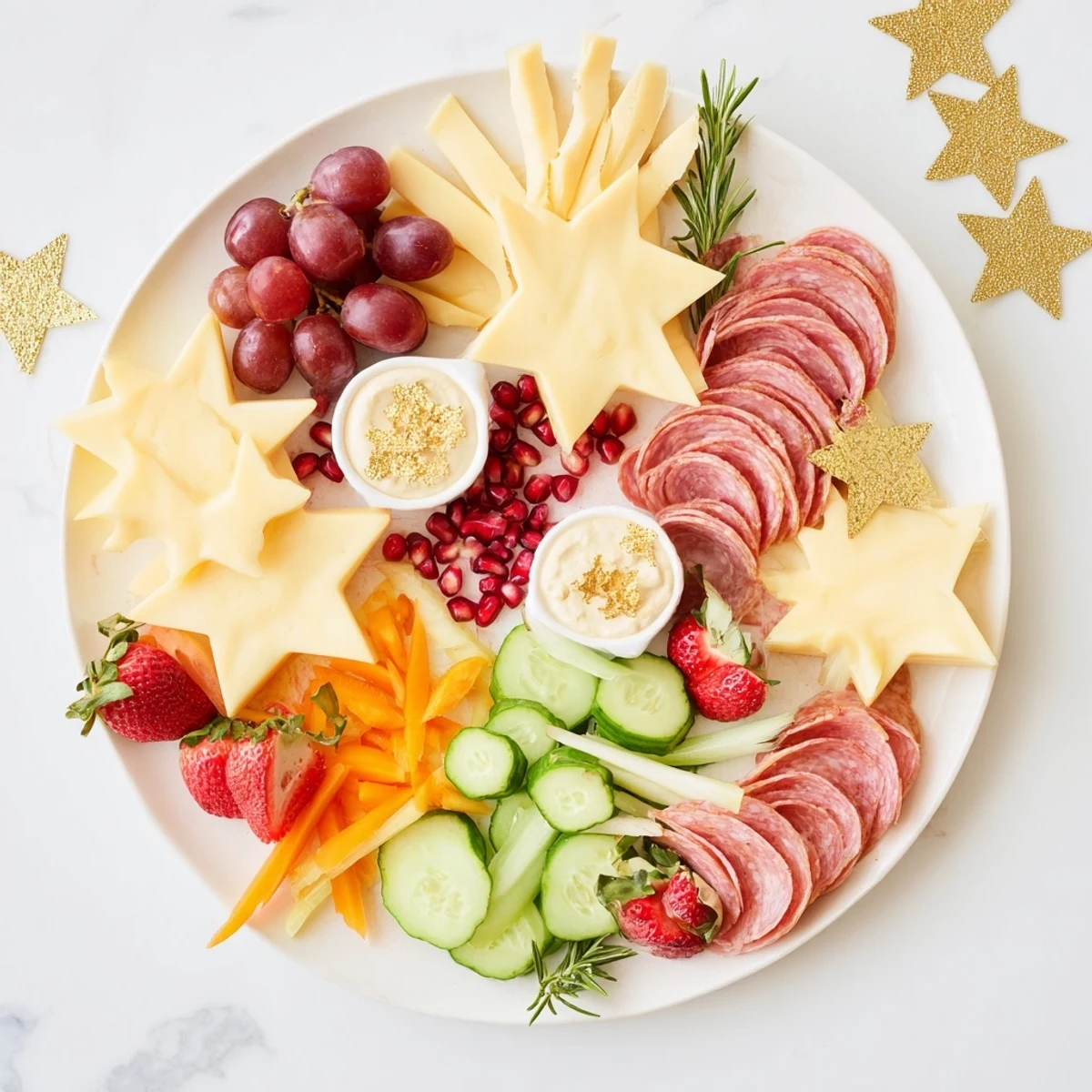 A gorgeous array of the Happy New Year 2026 Star Board: colorful appetizers with diverse textures and flavors arranged.