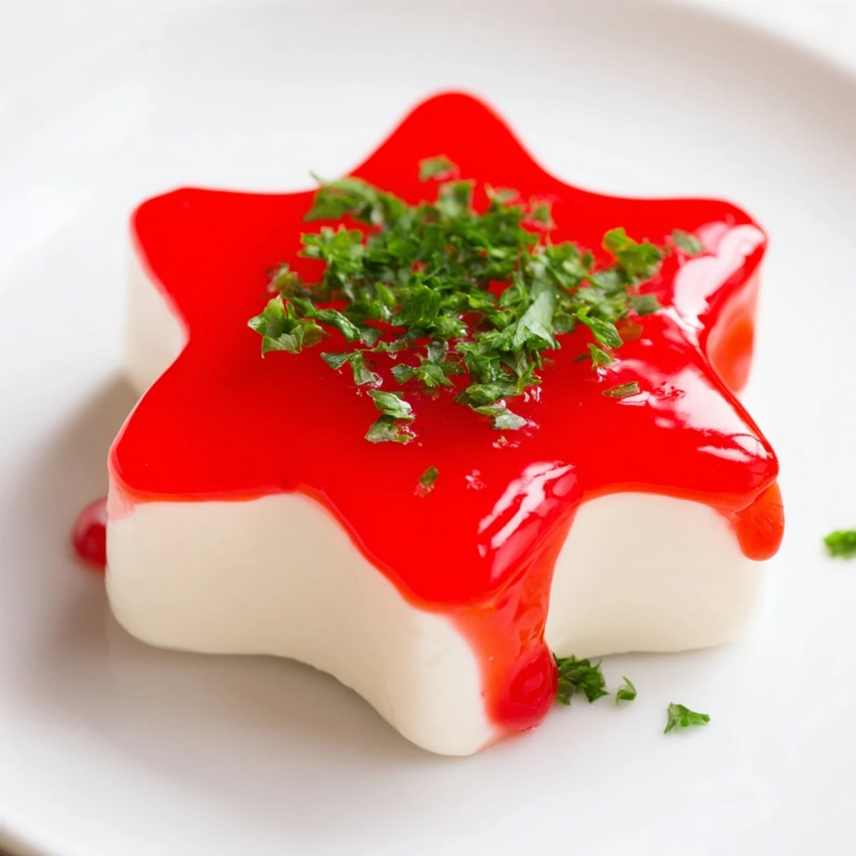 A close-up of a Cream Cheese and Pepper Jelly Star Appetizer, creamy and sweet with a spicy kick.
