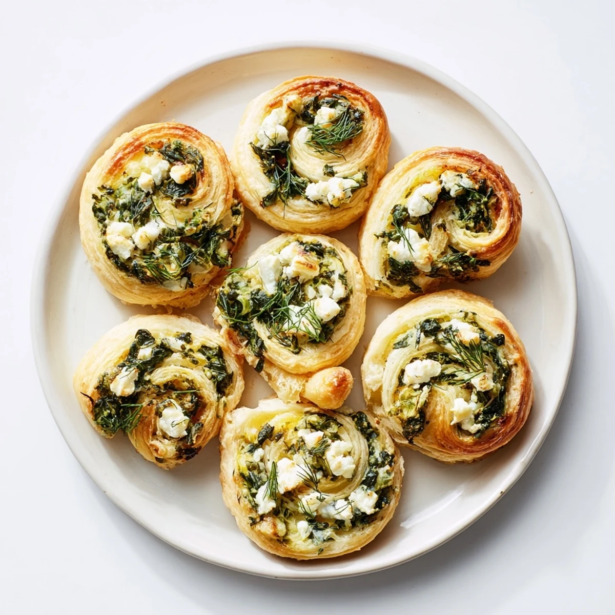 Savory Spinach Feta Pinwheel Spirals, golden brown and flaky, ready to be enjoyed as appetizers.