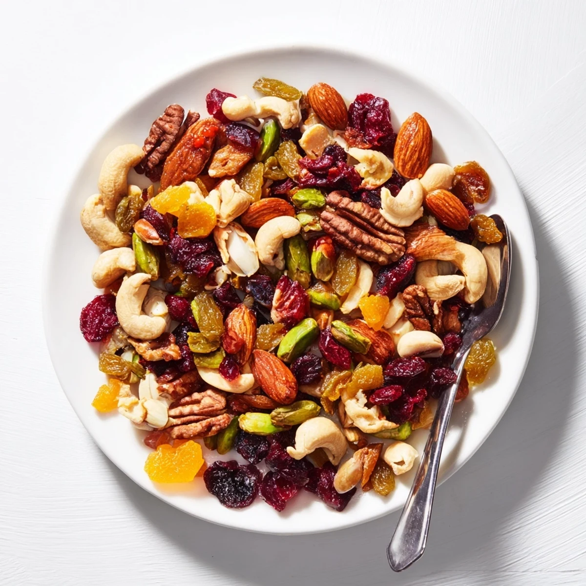 Bright, inviting image: Assorted Nuts and Dried Fruit Pile offering a healthy and colorful party snack.