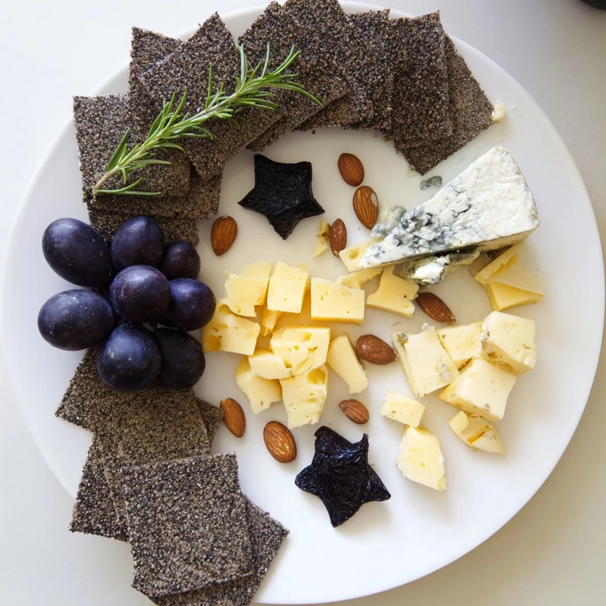Star-shaped gouda cheese and creamy brie are the stars of this delicious Crescent Moon Cheese Board.