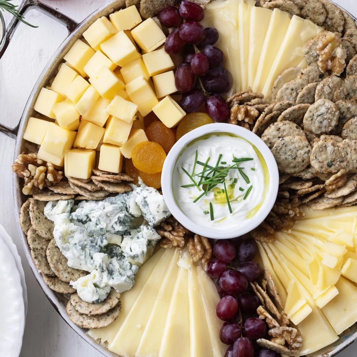 A beautifully arranged Celtic Cross Cheese Platter with creamy Brie and Irish cheddar.