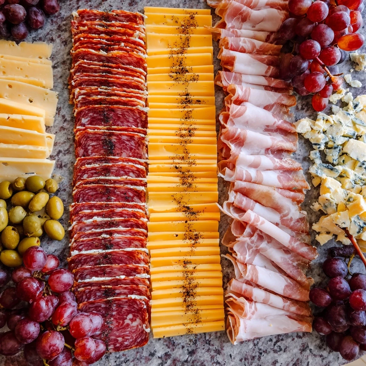 Delectable The Industrial Slate: A modern charcuterie board featuring savory meats and sharp cheese flavors.