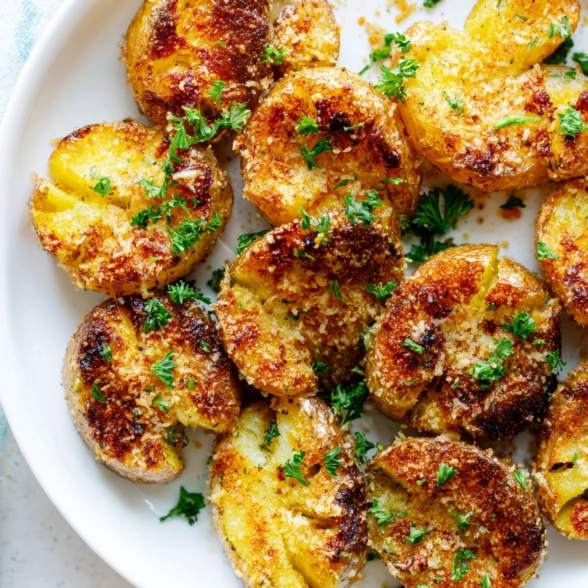 Golden, ultra-crispy garlic parmesan potatoes, perfect as a side dish, ready to be enjoyed.