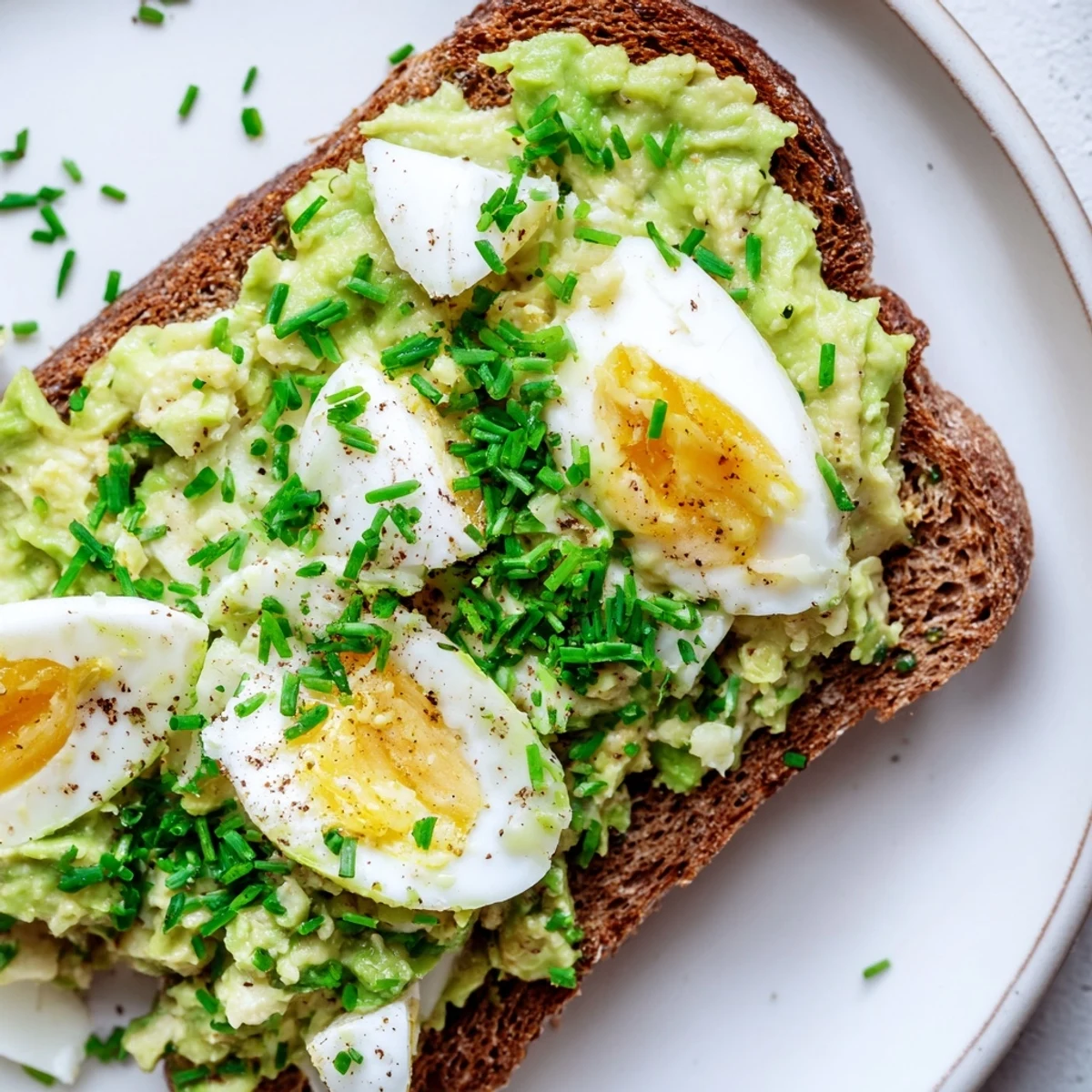 Creamy avocado egg smash on toasted whole-grain bread, a perfect, protein-rich breakfast.