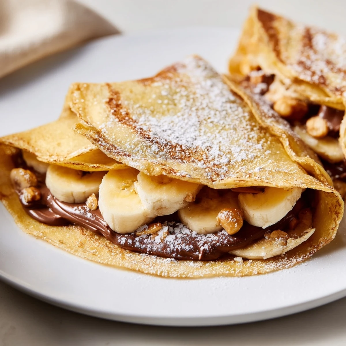Warm, golden Banana Nutella Wrap, filled with melty chocolate and sweet banana slices, ready to eat.