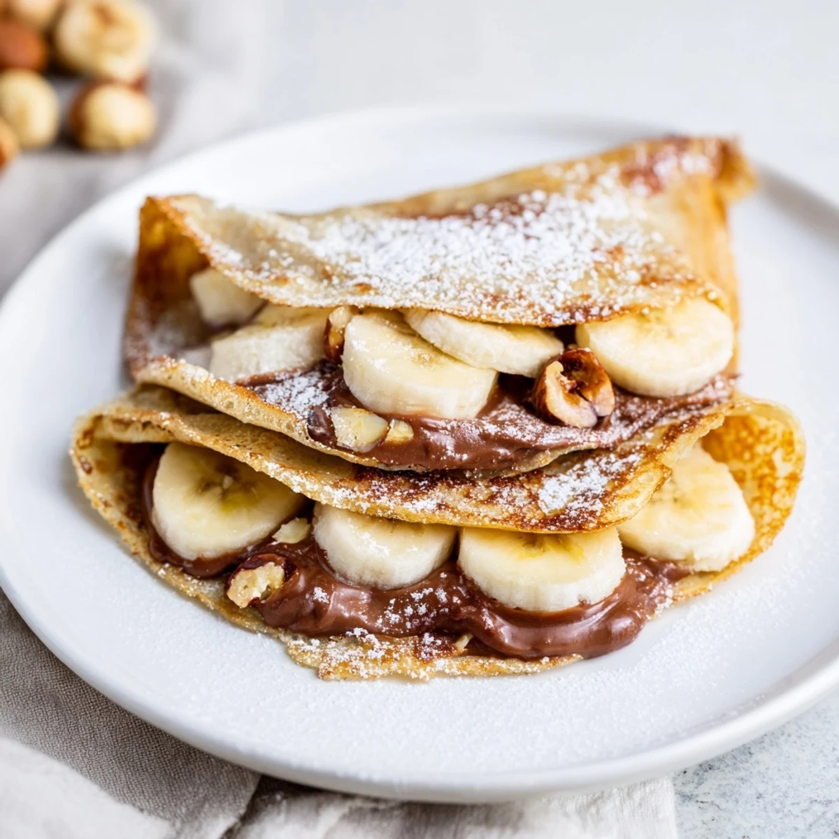 Crispy-edged Banana Nutella Wrap dessert, beautifully folded with fruit and chocolate, a simple sweet treat.