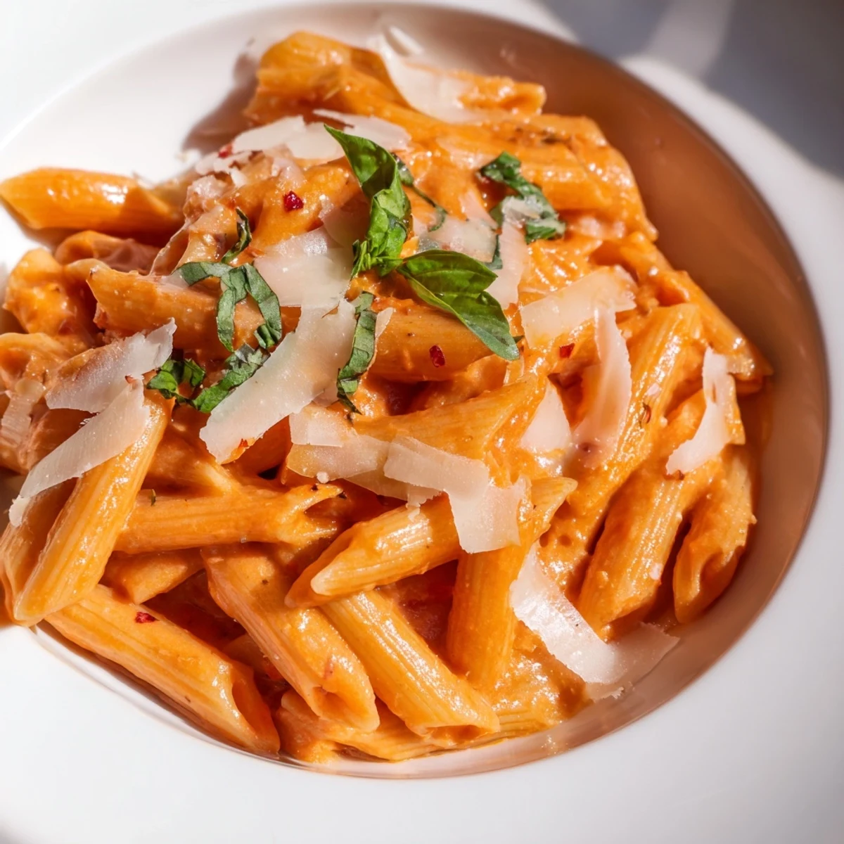 Creamy Basil Garlic One-Pot Tomato Pasta, bubbling and fragrant, ready to be served.