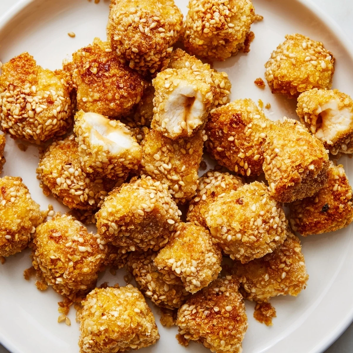 Crispy golden Spicy Yogurt Chicken Bites, ready to be enjoyed as a flavorful appetizer with delicious dips.