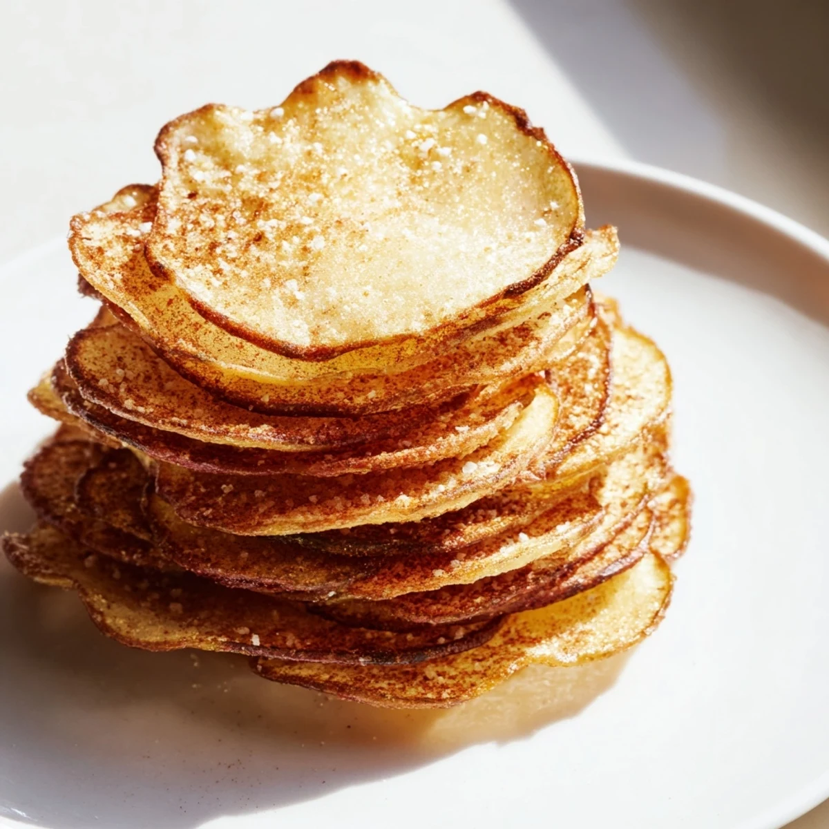 Golden, crispy homemade air-fryer potato chips, seasoned and ready for a delicious snack.