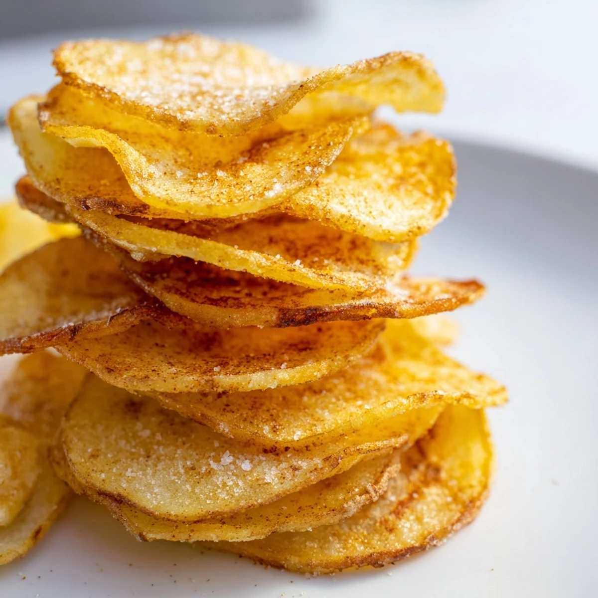 A close-up of fresh, flavorful air-fryer potato chips, perfect for your next party.