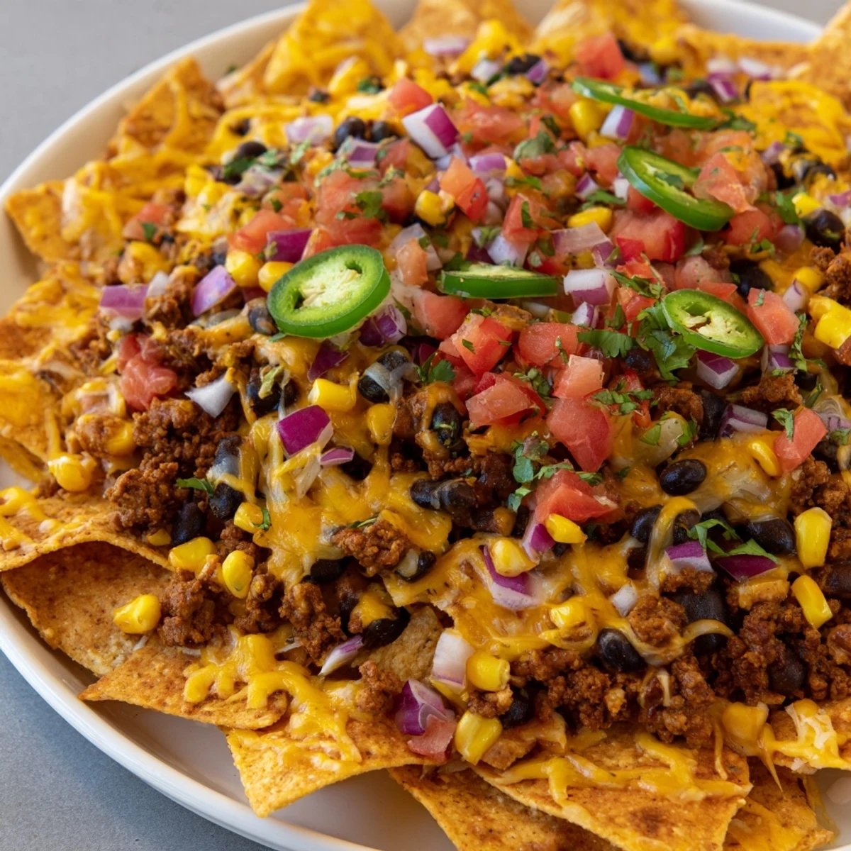 Easy Sheet-Pan Nachos, a Tex-Mex delight: crispy chips topped with melted cheese and savory beef.