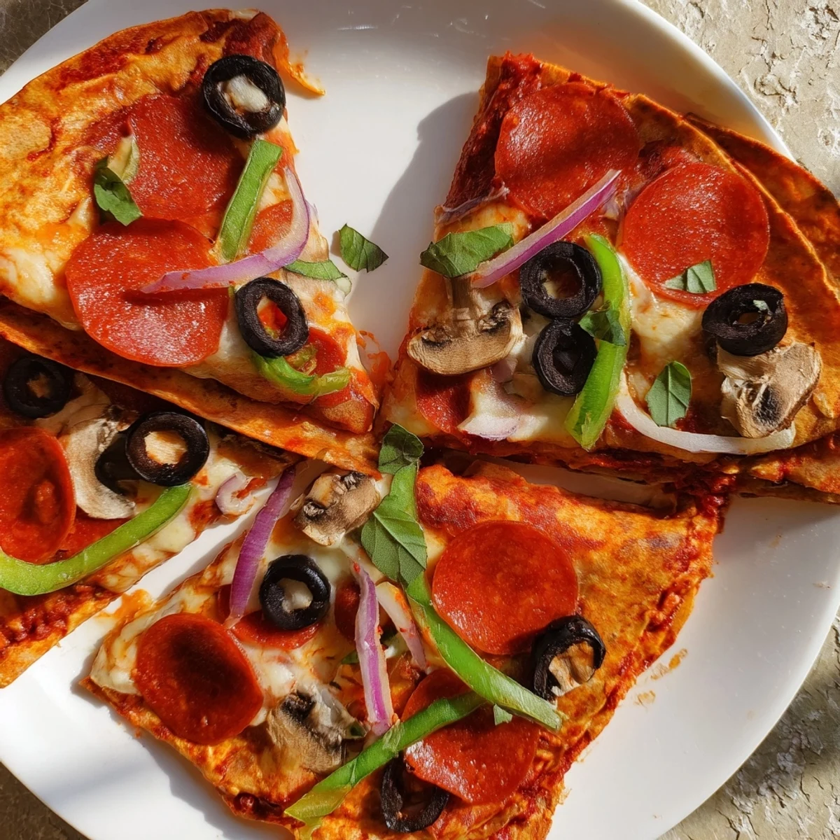 Tortilla Pizza Wrap ready to eat, showing melted cheese and delicious toppings on a folded wrap.