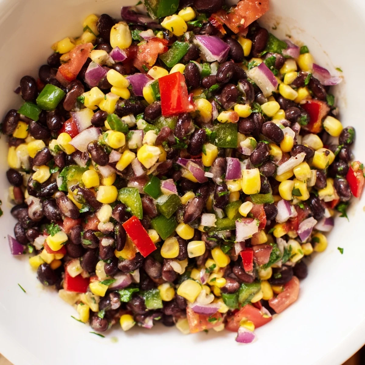 Close-up of vibrant Cowboy Caviar Salad, showcasing the ingredients and a perfect homemade dip.
