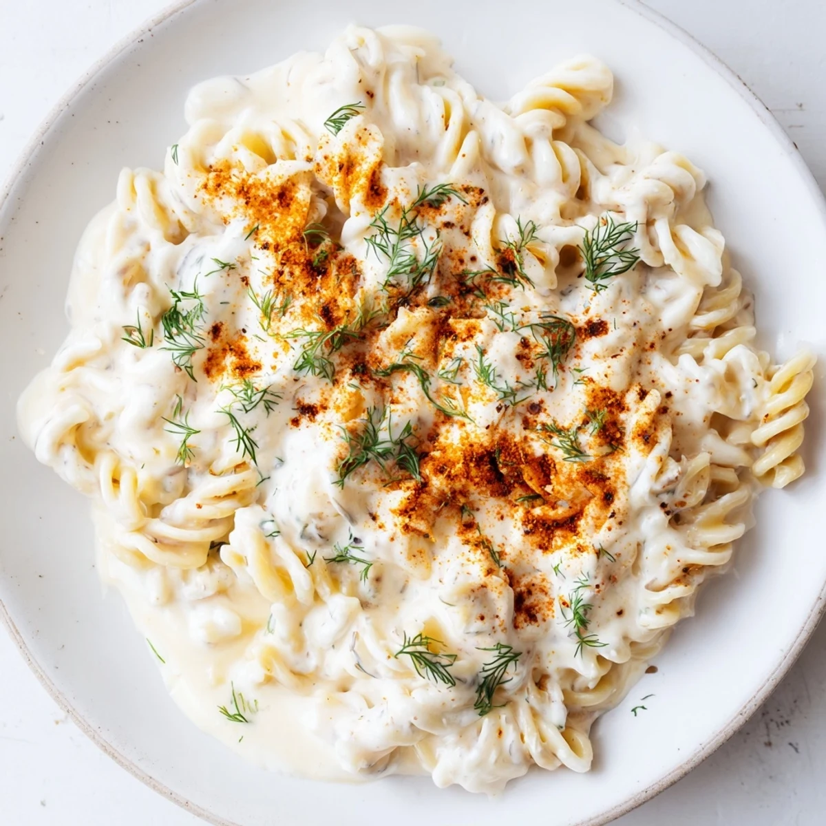 Creamy Turkish Yogurt Pasta: a bowl of pasta coated in tangy yogurt and spiced butter.