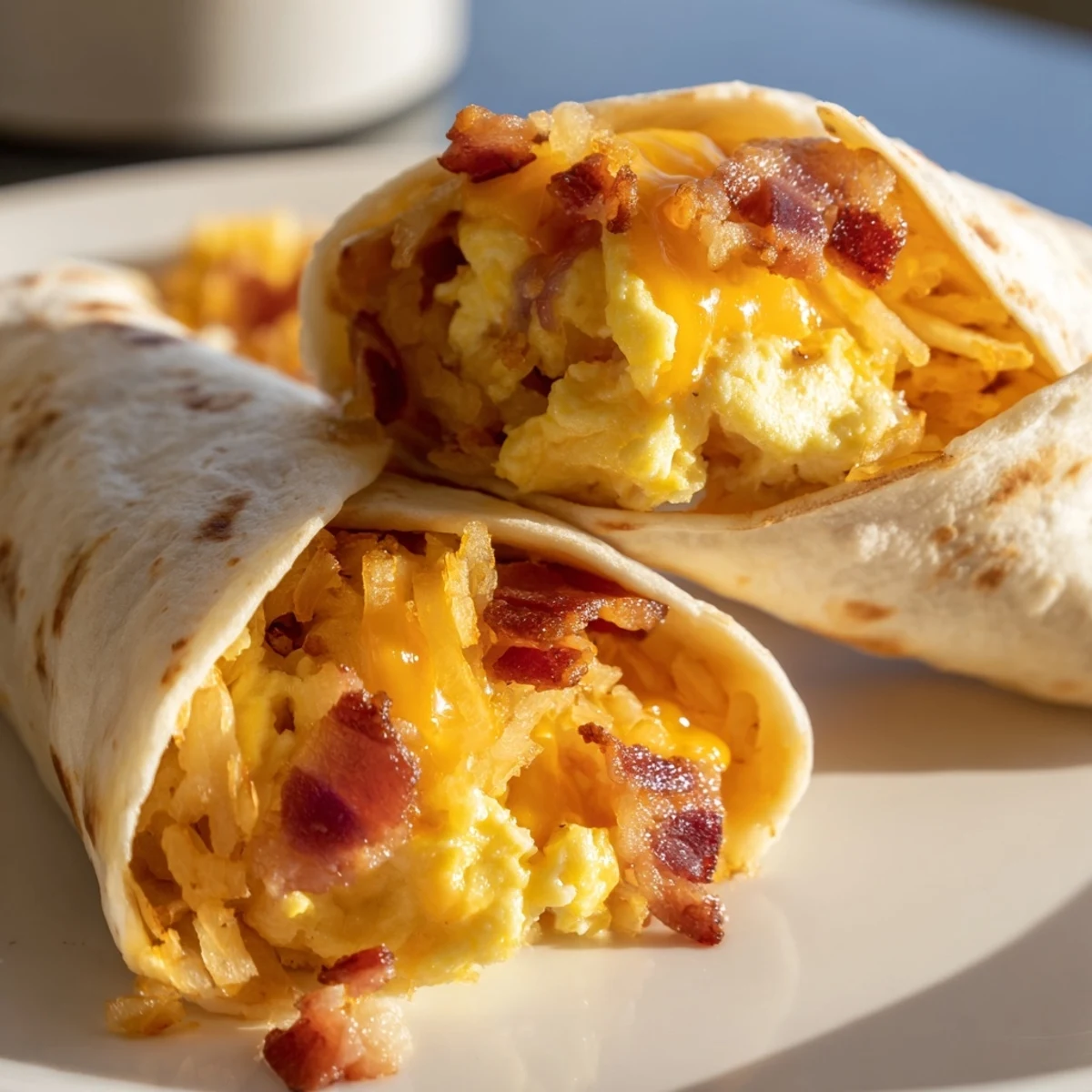 Golden-brown B.E.C. Breakfast Bites, wrapped in a soft tortilla, showcasing the delicious filling.