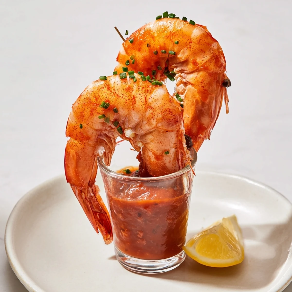 Succulent shrimp in zesty sauce: A close-up of retro prawn cocktail shooters, ready to serve and enjoy.