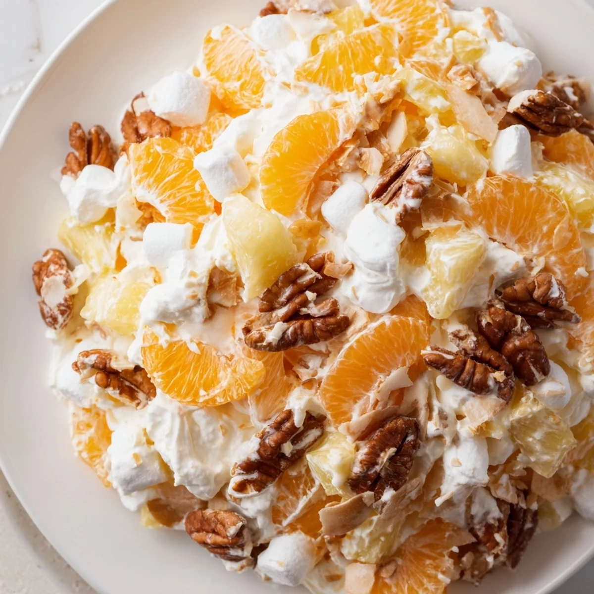 Beautiful, refreshing elevated Ambrosia Salad, perfect for dessert, layered with fluffy whipped cream and fruit.