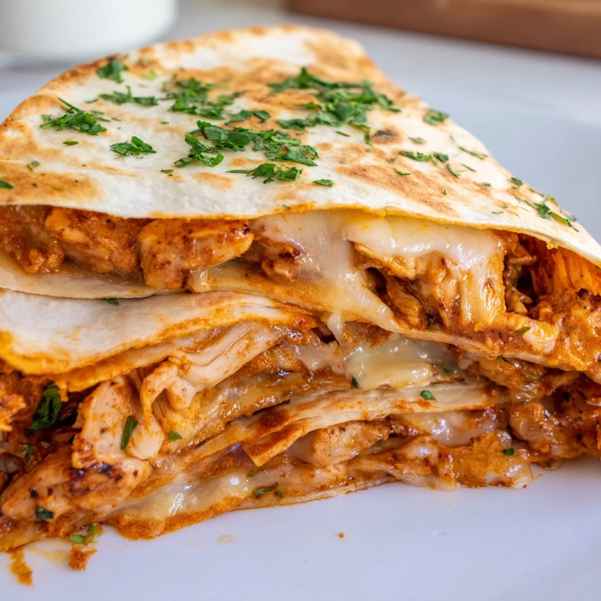 Creamy butter chicken quesadillas with melted cheese and crispy tortillas, ready to savor.
