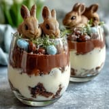1. Verspielte Oster-Hasen-Dreckbecher mit Schokoladenpudding, Kekskrümeln und niedlichen Marshmallow-Hasen, perfekt für Kinder.