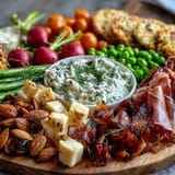 Frühling Brett Radieschen Erbsen Dip