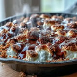 Festlicher 4. Juli S'mores Dip im Gußei­sen­pfan­ne, warm und cremig.