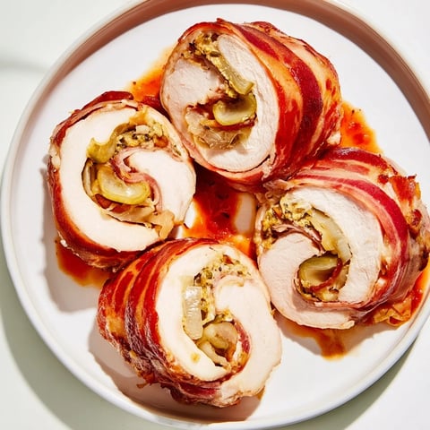 Quick Chicken Rouladen Rolls: Tender chicken rolls with smoky bacon, mustard, and pickles, ready to bake.