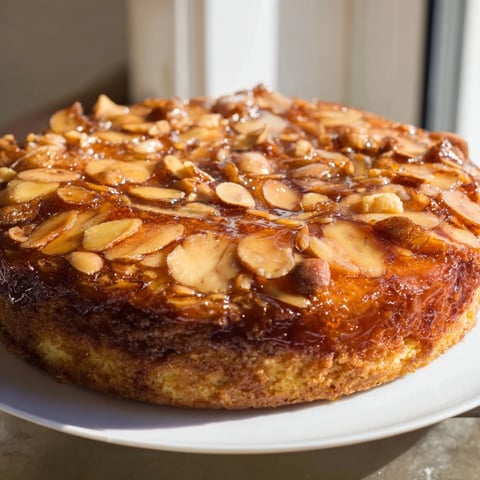 Moist Bee Sting Cake with a caramelized almond topping offers a delightful textural crunch.