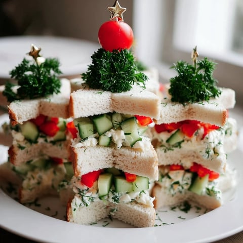 Stacked Star Christmas Tree Sandwiches: Festive, layered sandwiches with vibrant fillings, ready for your holiday party.