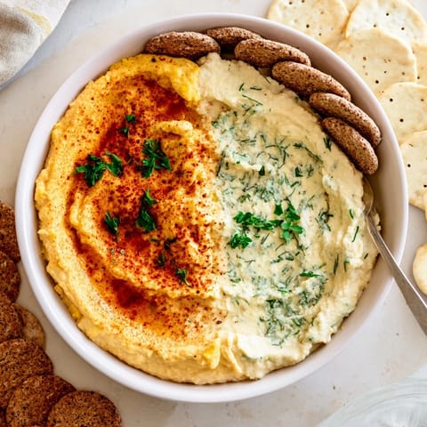 Easy Dips featuring smooth hummus and creamy yogurt displayed in bowls, ready for dipping.