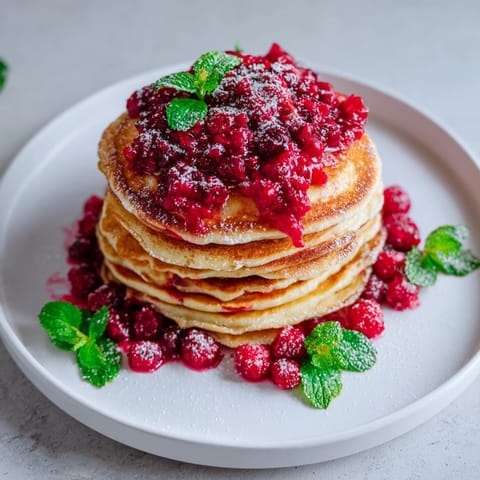 Fluffy Brunch Board: Pancake Stack with the red berry holly atop a golden pancake tower.