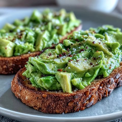 Makelloses Avocado Toast auf Whole Grain mit cremiger Avocado-Paste und Kräutersalz auf gebrähtem Brot.