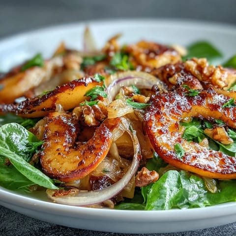 Leckere Pfannensalat-Kreation mit karamellisierten Äpfeln, Sauerkraut und frischer Petersilie für US-Kochblocks.