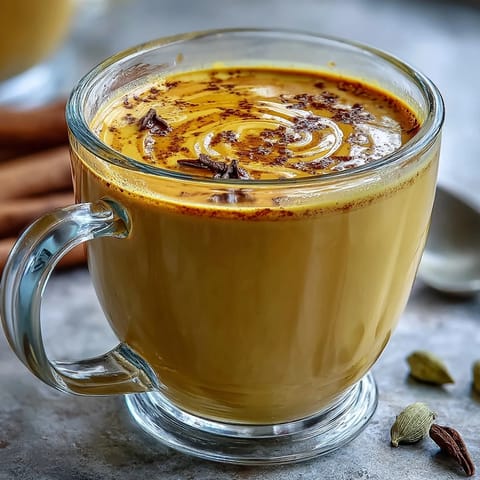 Steaming mug of turmeric and ginger golden milk with honey, enjoyed as a soothing anti-inflammatory beverage.