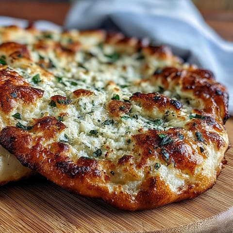 Warmly baked The Best Easy Garlic Naan Bread brushed with garlic butter, paired with creamy dal and vibrant curry for dinner.