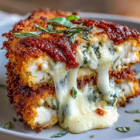 Pesto Chicken Parmesan baking in a dish with bubbling cheese and vibrant green pesto, ready for a weeknight Italian dinner.