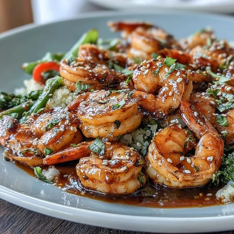 2. Schnelle asiatisch inspirierte Garnelenpfanne mit buntem Gemüse und zartem Blumenkohlriss für ein gesundes Gericht.  