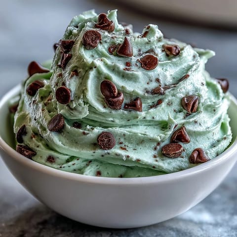 Festlicher, cremiger Minz-Schokoladen-Chip-Dip mit frischer Minze und Schokostückchen.