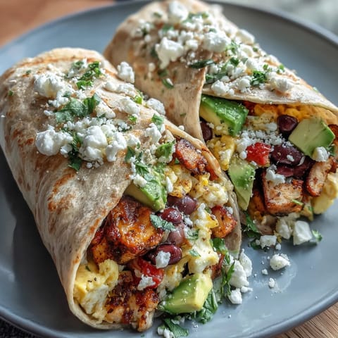 Sättigende Frühstücksburritos gefüllt mit gewürztem Putenfleisch, schwarzen Bohnen, Eiern und Cheddar für einen proteinreichen Start in den Tag.  