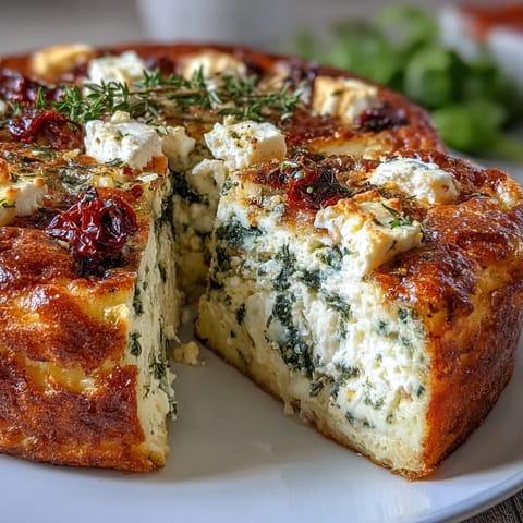 Fluffige Spinat-Feta-Frittata mit sonnengetrockneten Tomaten, perfekt für ein mediterranes Brunch-Menü.